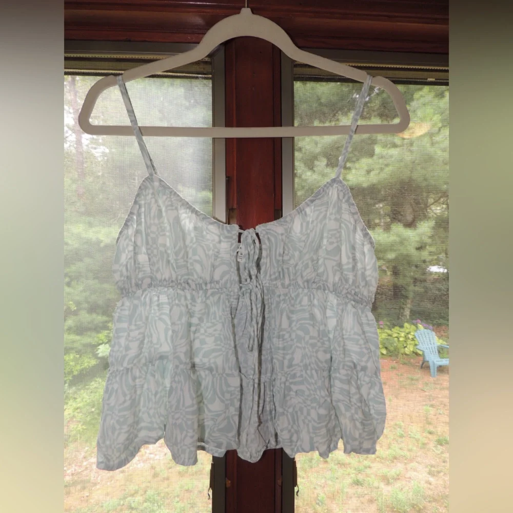 American Eagle Outfitters Blue and White Tie Front Camisole - Picture 2 of 5